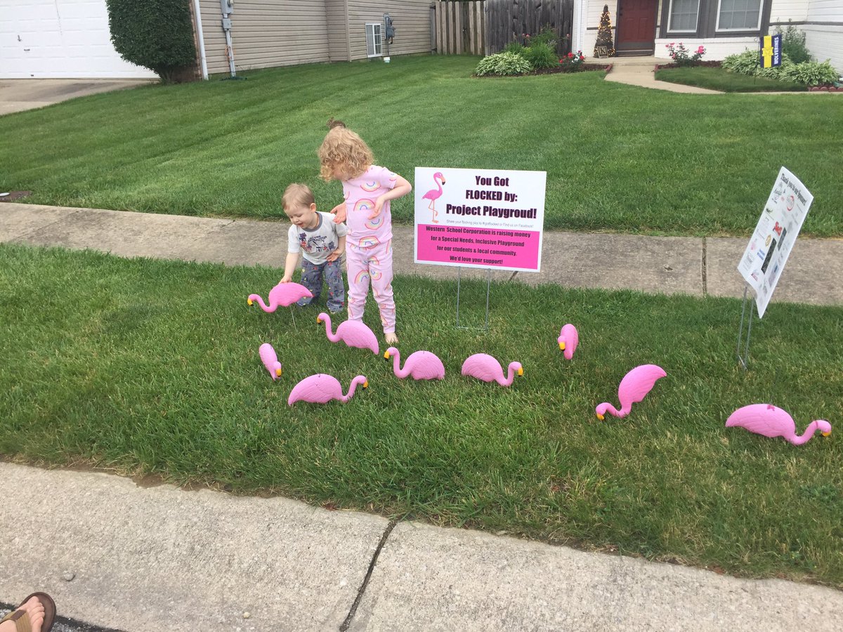 FACS_WHS's tweet photo. Well look what we came home to!
#igotflocked & we loved it! #emmajoankritzman & #elimatthewkritzman were so funny as they explored our visitors!
#lookout #whosnext #fundraiser #inclusive #playground #thankful #blessed #pantherpride #westernpanthers #flamingoflocking https://t.co/hIXBXN94yh