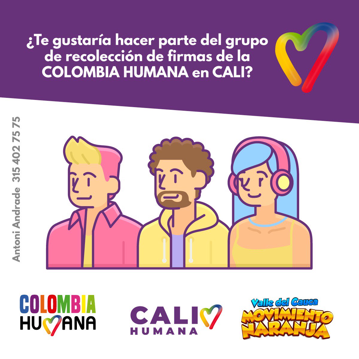 ColombiaHuman16's tweet photo. Te gustaría hacer parte del grupo de recolección de firmas para el concejo y las JALs de la 💜 #ColombiaHumana en CALI?

📍 #santiagodecali
👇🏻¿Desea más información?
https://t.co/KeoZhX4UjN https://t.co/dxR9pM4XE0