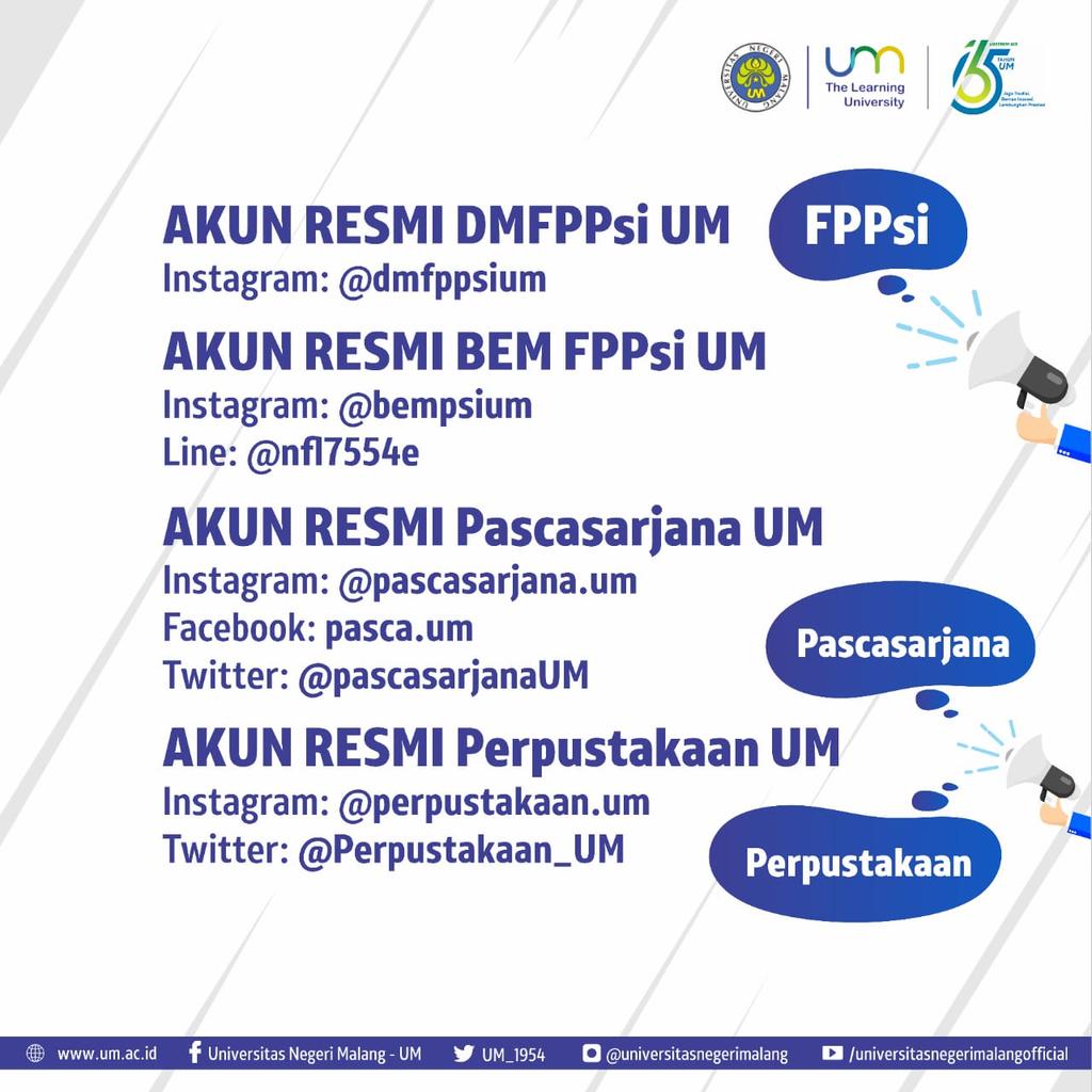 UM_1954's tweet photo. Selamat pagi, #CivitasUM dan Selamat Hari Media Sosial π
Berikut kami informasikan daftar akun resmi di Universitas Negeri Malang (UM).
#InfoUM #TheLearningUniversity #LPTK #Ristekdikti #KampusMalang #mahasiswamalang #HariMediaSosial #HariMedsos #10Juni #HariMediaSosialUM https://t.co/Za60eVYDTD