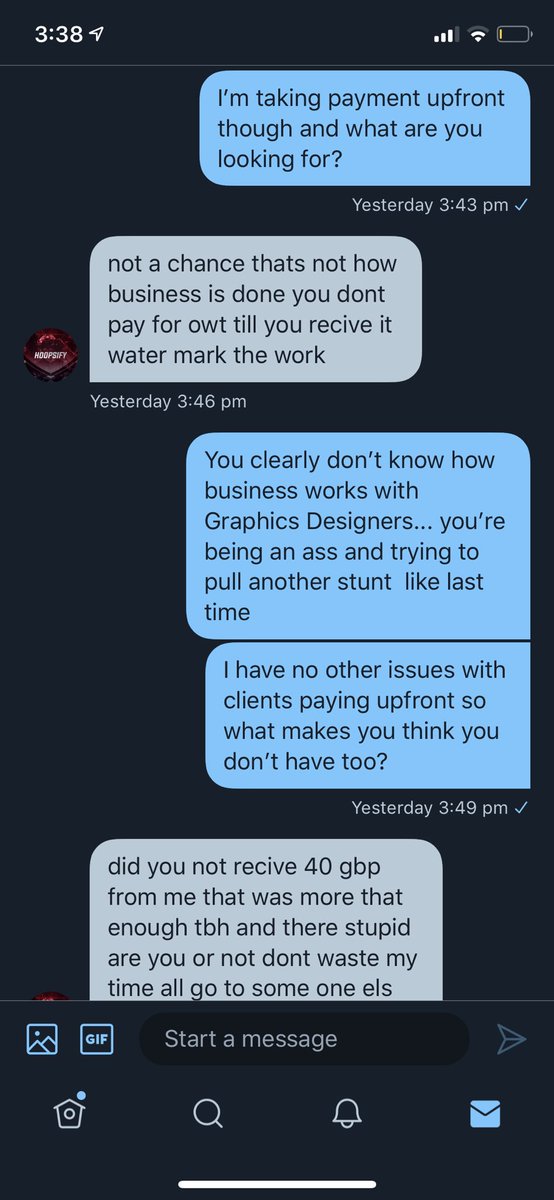 PyrahDesigns's tweet image. *Designers beware*of this guy 
@Hoopsify he isn’t genuine at all he still owes me the remaining £20 for the work i had done him when i was making it him he said everything was spot on his and then he demanded i sent the work upfront without the payment
