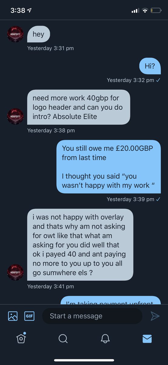 PyrahDesigns's tweet image. *Designers beware*of this guy 
@Hoopsify he isn’t genuine at all he still owes me the remaining £20 for the work i had done him when i was making it him he said everything was spot on his and then he demanded i sent the work upfront without the payment