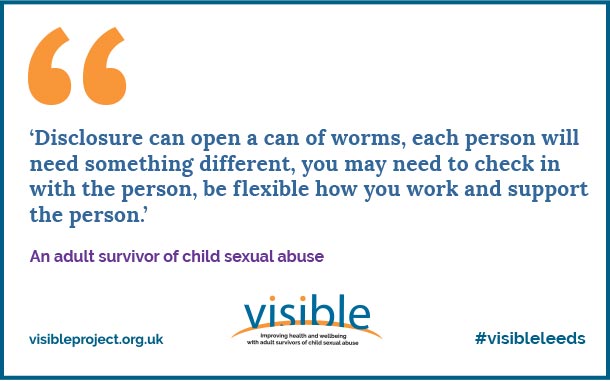 leeds_women's tweet photo. Organisations across #Leeds have formed the Visible Project, a partnership to help survivors of
#CSA to support service providers and employers to take specific actions and develop
best practice @VisibleLeeds https://t.co/aEgMiLPuJV #VisibleLeeds #supportsurvivors https://t.co/WOO6FMpsn2