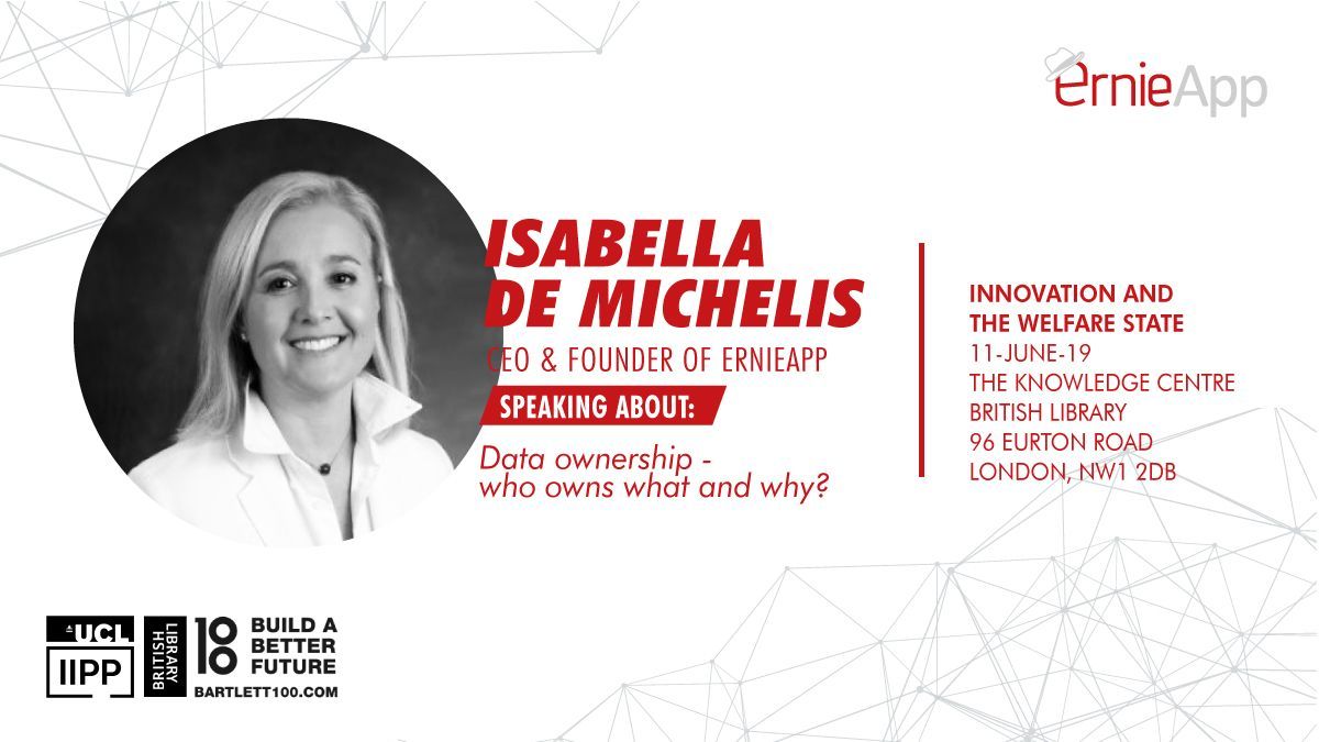 "Isabella <a href="/Ernieapp2/">Isabella de Michelis</a>, CEO &amp; Founder of #ErnieApp will be speaking tomorrow at the <a href="/IIPP_UCL/">UCL Institute for Innovation and Public Purpose</a> discussing with @rainerkattel <a href="/evgenymorozov/">Evgeny Morozov</a> about the politics of #dataownership: Who owns what and why, in partnership with <a href="/britishlibrary/">British Library</a>. 
Stay tuned for more info!"