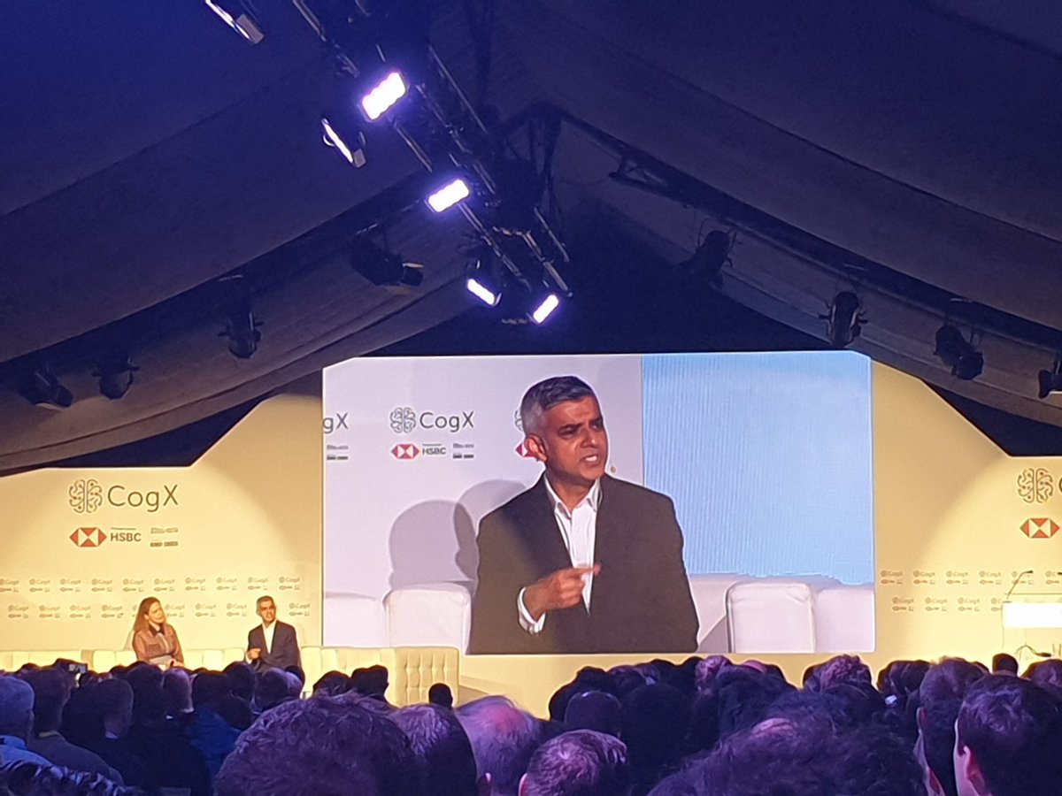 DanAldridgeWSM's tweet photo. London Mayor @SadiqKhan:

"In 20 years time, 90% of the jobs in #London will be #TechDependent"

Important message about the imperative to make sure our diverse communities &amp; in particular women, #BAME &amp; those from working class backgrounds thrive in this context. #CogX19 https://t.co/lroXJQYLIF