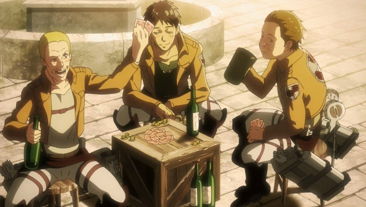 チョコブルー コニーやハンネスさんの兵団服の左胸に兵団マークが描かれてない 今回1期でもあった こういう作画ミス多いな 社外回だからか Shingeki