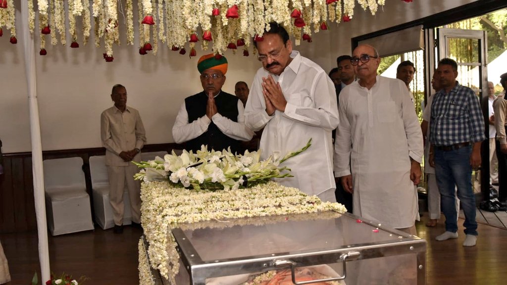 VPIndia's tweet photo. Paying last respects  to Smt Sheela Gautam, a former Member of Parliament in New Delhi today.

As a Parliamentarian, social worker, and businesswoman, she made invaluable contributions to the nation. Her commitment to uplift the poor and downtrodden would be always remembered. https://t.co/r2WNFCPZ9H