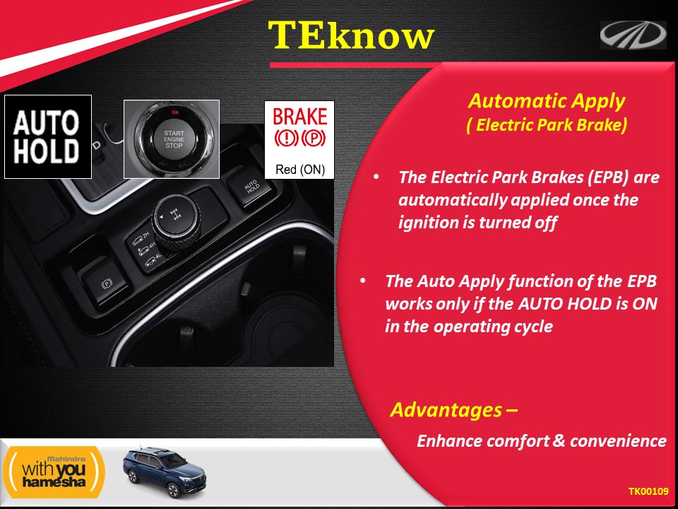 teknet_mm's tweet photo. Electric Park Brake (EPB) - Automatic Apply- in #AlturasG4 #Mahindra #RoyaltyRedefined #TEknow #comfort #Luxury #electric #ParkBrake #ElectricParkBrake  #Automatic https://t.co/ZlUOtG5Gp8