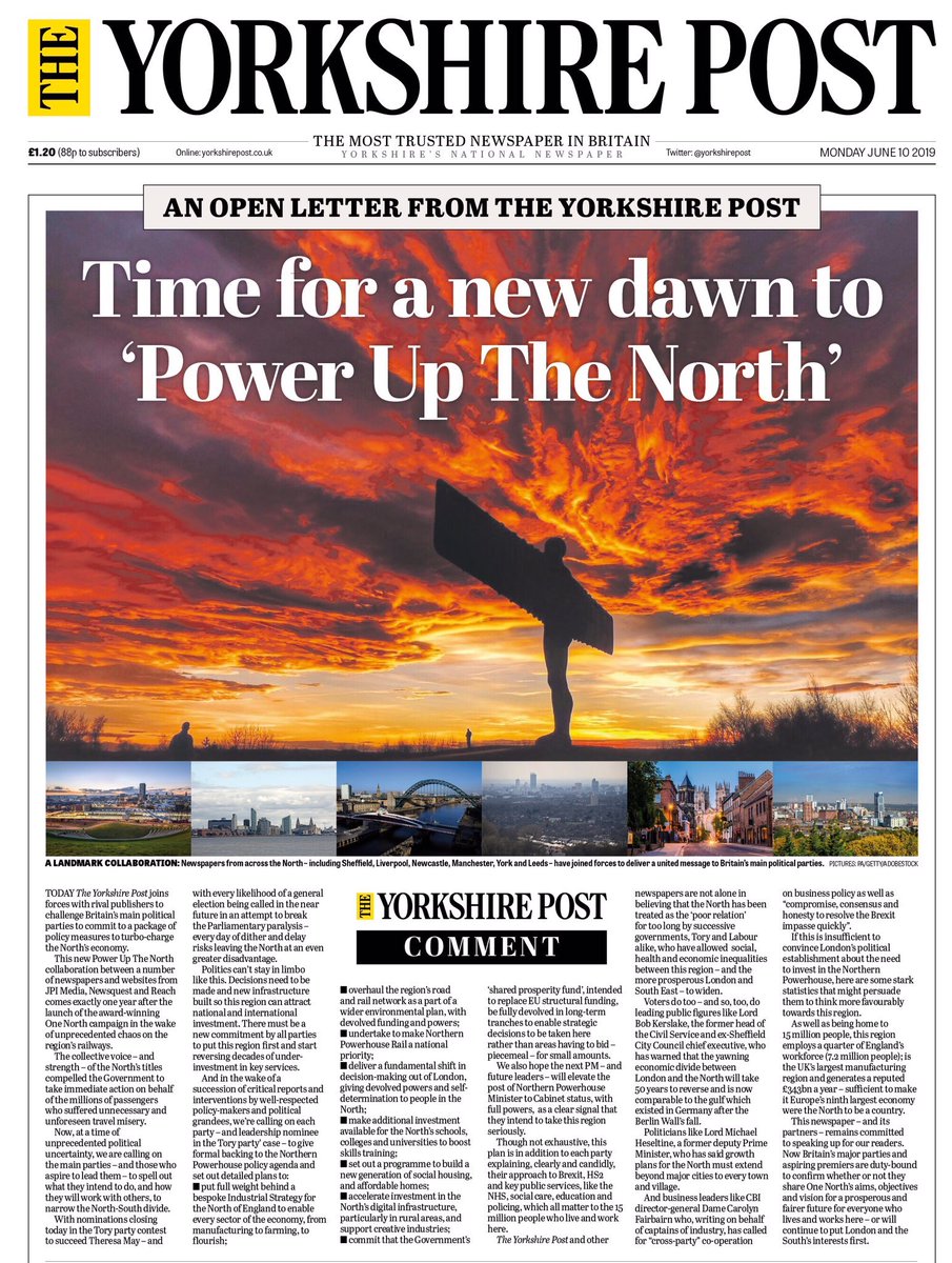 YvetteCooperMP's tweet photo. Great campaign by over 30 Northern papers &amp; websites to #PowerUpTheNorth - time we had a fair deal for our towns &amp; our cities @yorkshirepost https://t.co/vAsg5CdZ2A
