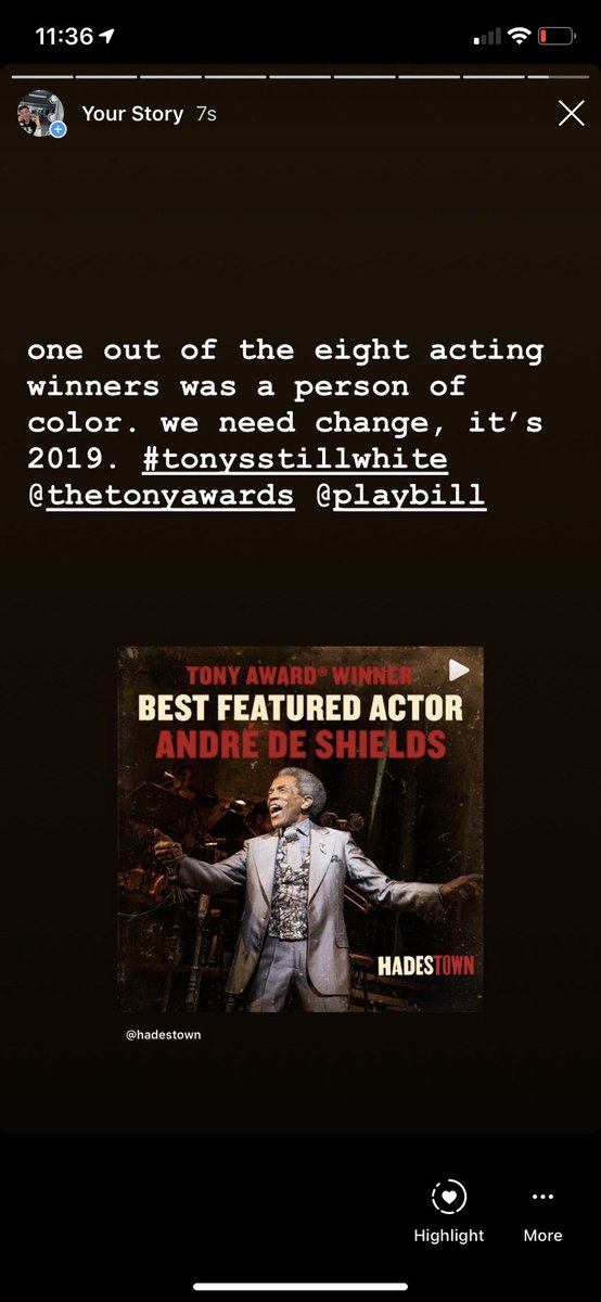 one out of the eight acting winners was a person of color. we need change, it’s 2019 #tonysstillwhite #playbill #tonys #broadway #musicals #hadestown #tonyawards #alistroker #broadway #diversity #theatrewing #ambergray #hamilton #diversity #unite #andredeshields