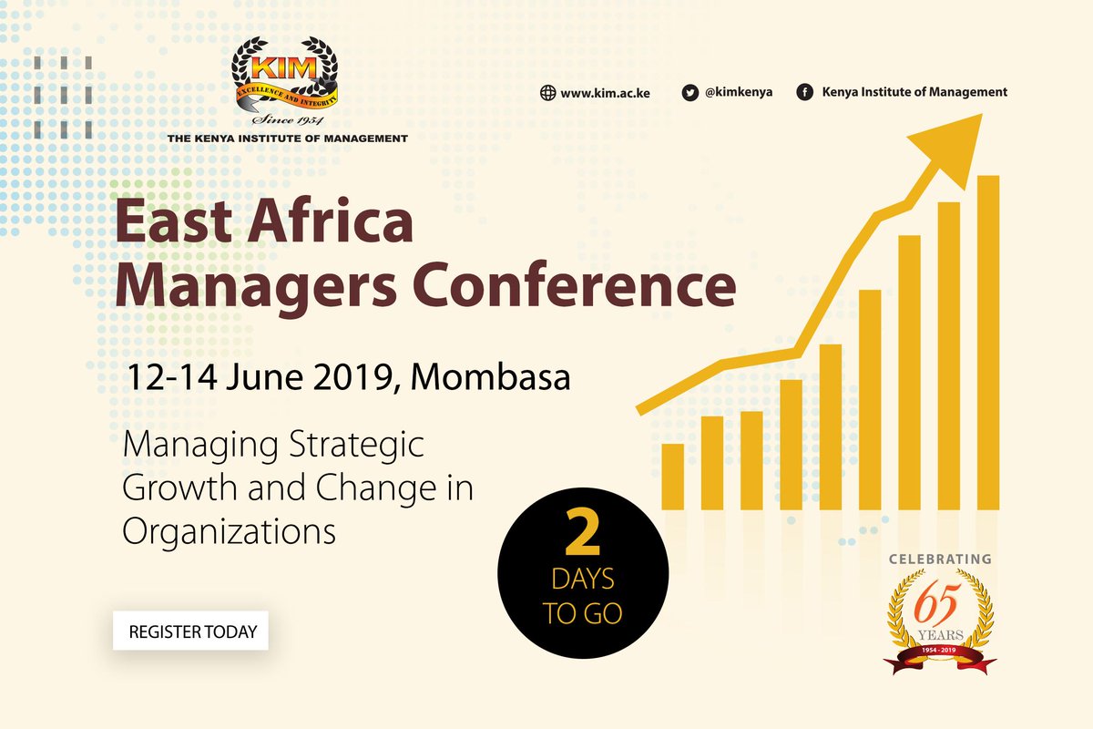 LynnCiiku's tweet photo. The countdown for the KIM Annual Managers Conference has started. You are invited to register for this career transforming event.
See more details.
Call Justin 0723947944 of @KIMKenya to register.
#KIM
#KIM2019
#KIMManagersconference
#ManagementKE
@MuriithiNdegwa
@NyamburaKe https://t.co/cLuTl65kjJ