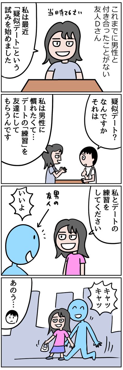 「デートの練習」をしている友人をマンガにしました。デートの練習はデートだと思うけど……

これはデートなのか？　「デートの練習」を繰り返す友人  