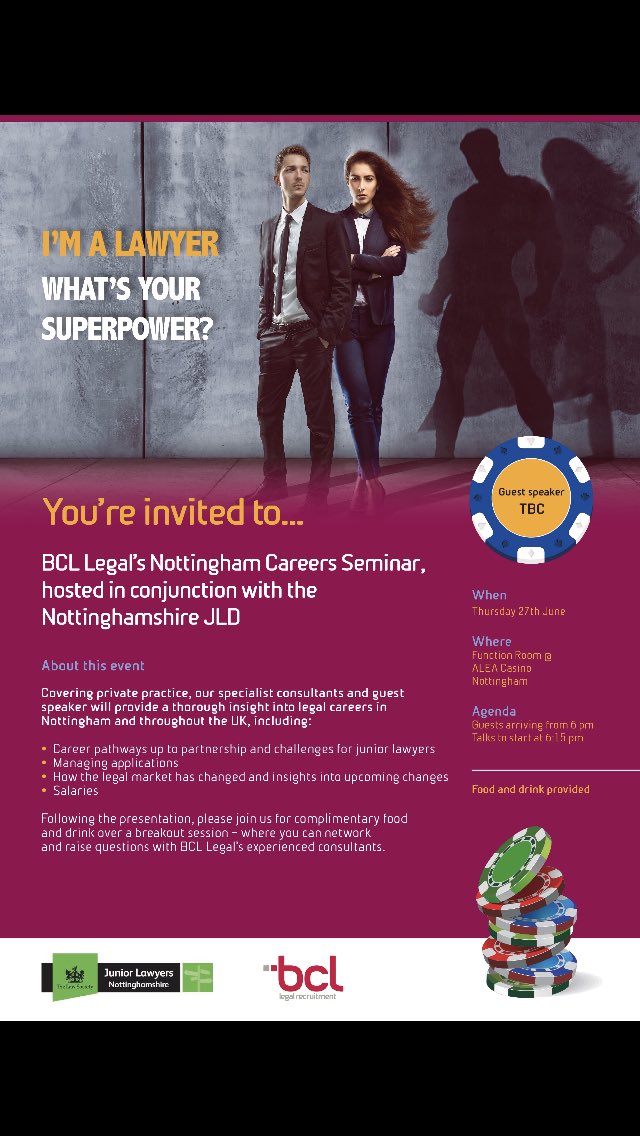 Are you in Notts and after the most up-to-date careers advice? Look no further. Our <a href="/NottinghamJLD/">Nottinghamshire JLD</a> Careers Seminar is June 27th. Register for free now! bit.ly/31njRxR