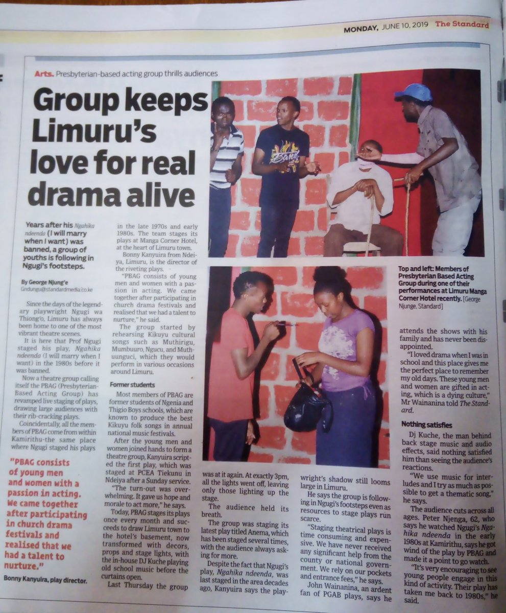 pbag_theatre's tweet photo. Good morning kenya
Have you read today's The Standard newspaper?On page 12 to be precise🙈🙈 yours best theatre group has dominated that page. It says much about us, the journey and the struggles. Get it and get to know more about us.
#Sometimesastoryofus
#FatedEdition
#Godsspend https://t.co/cSPgaaorKl