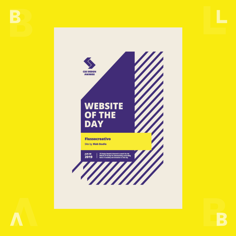 Ed è ancora AWARD! 🥳 Il nuovo sito web sviluppato da BLAB per Flussocreativo Design Studio si è aggiudicato ieri il prestigioso premio "Website of the Day" dei <a href="/cssdesignawards/">CSS Design Awards</a>! Un'altra settimana che non poteva iniziare meglio di così! 🙃 #CSSdesignawards #webdesign
