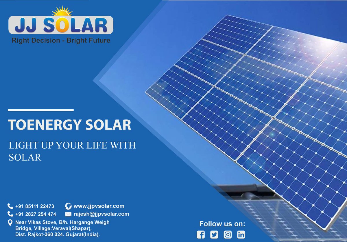 JJPVSolar2's tweet photo. LIGHT UP YOUR LIFE WITH SOLAR
#solarenergy #PVmodulemanufacturing #Crystallinepanels #cleanenergy #renewableenergy #solarpanelmanufacturers #WaterPumpingSystem #SolarStreetLighting #OnGridSolarRoofTopSystem #RooftopPowerPlant #OffGridSolarRoofTopSystem #SolarPowerPlants https://t.co/GSvcWEqVTl