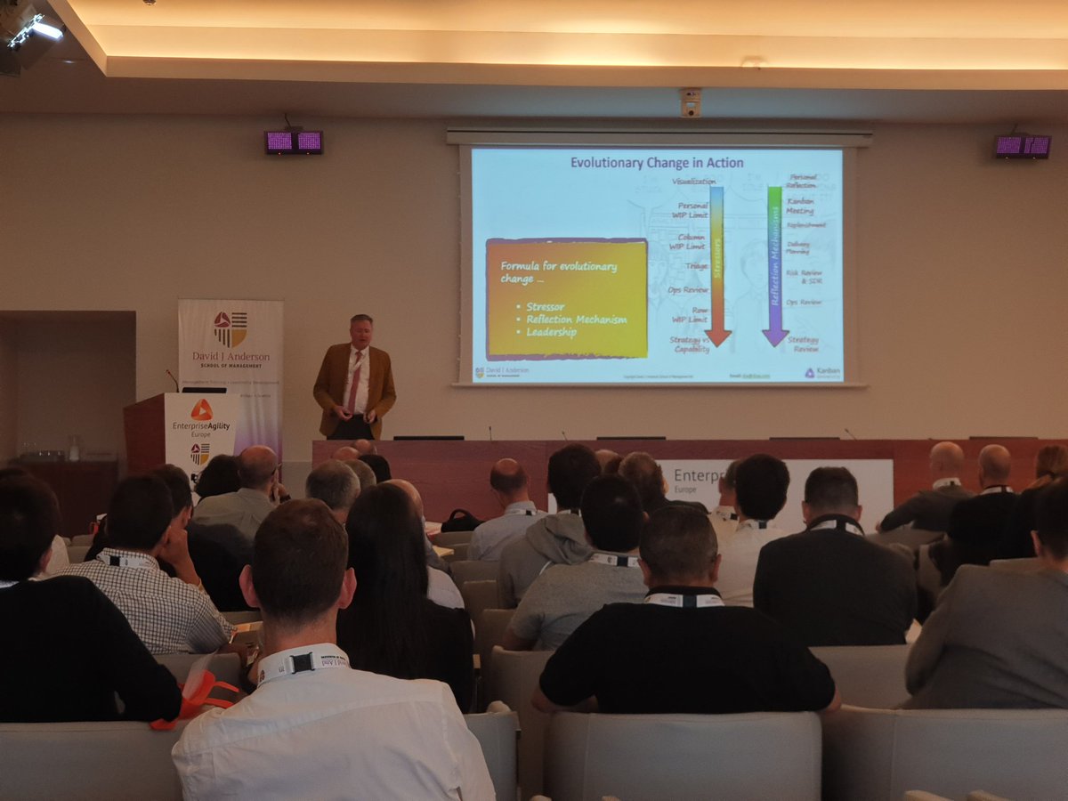 Enterprise Agility Europe conference is underway with the keynote from David Anderson. #EAE19 #kanban #agilebusiness