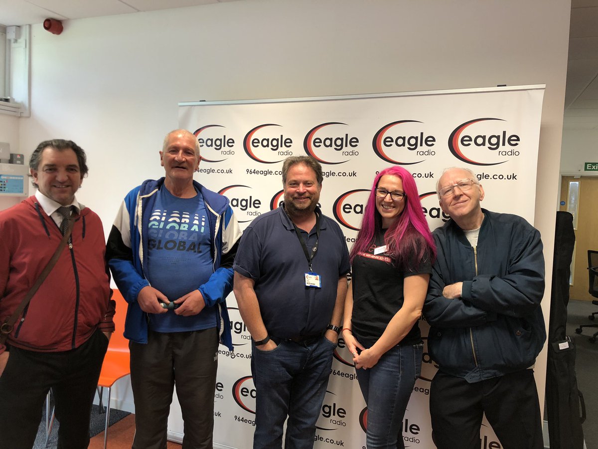 _Oakleaf's tweet photo. Simon and a group of @_Oakleaf clients were lucky enough to win a tour of @eagleradio We had a brilliant morning learning about broadcasting &amp; writing very catchy jingles!! Thank you Stew and all the Eagle team for being so welcoming! #guildfordcharity #surrey #mentalhealth https://t.co/ACDIdAP4uq
