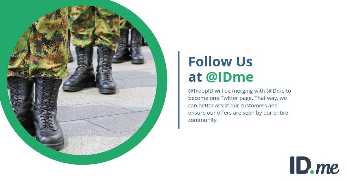 Update: The <a href="/TroopID/">Troop ID</a> and <a href="/IDme/">ID.me</a> Twitter pages will be merging as one––follow us at <a href="/IDme/">ID.me</a> to stay in the loop with product updates, discounts, and more! <a href="/TroopID/">Troop ID</a> will soon be deactivated.