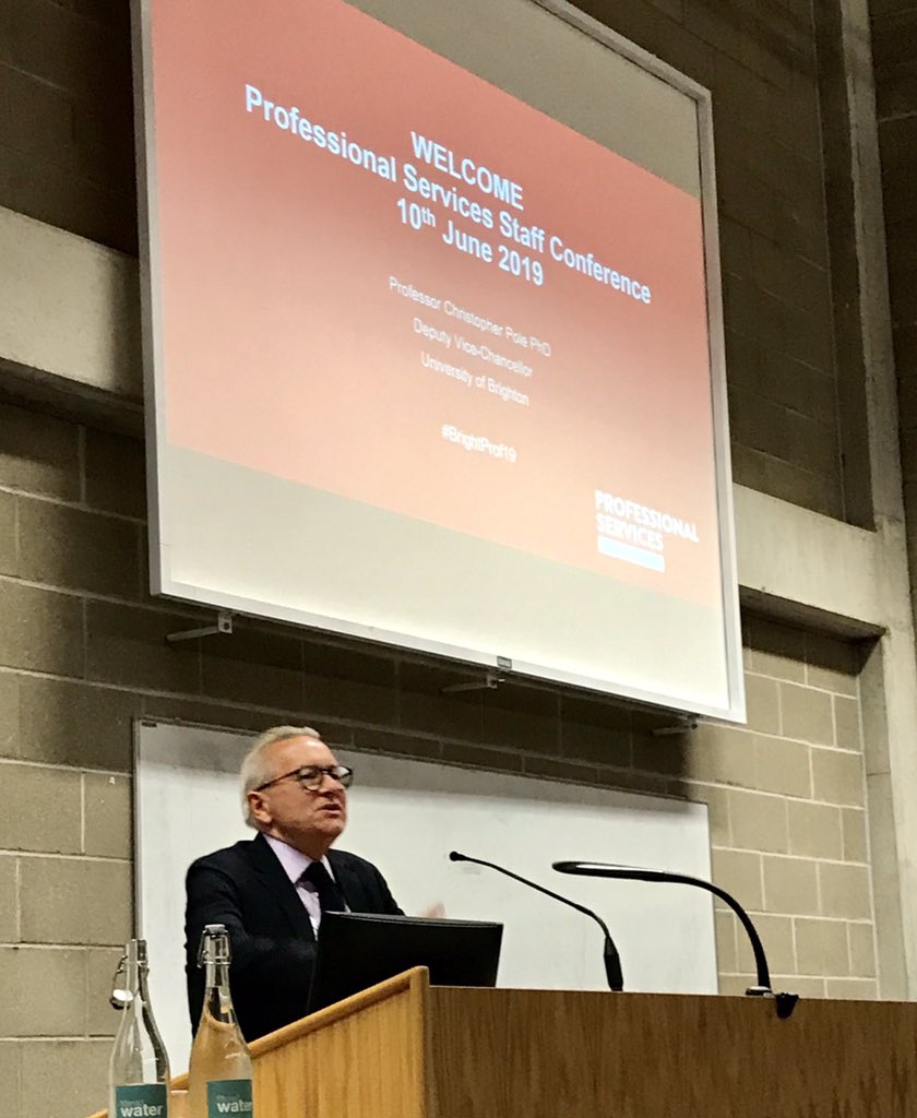 AlanBaser's tweet photo. First up we have Professor Chris Pole, DVC to open the conference, reinforcing the central role Professional Services play in achieving our primary goals of education and research. #BrightProf19 https://t.co/74ncps98dm