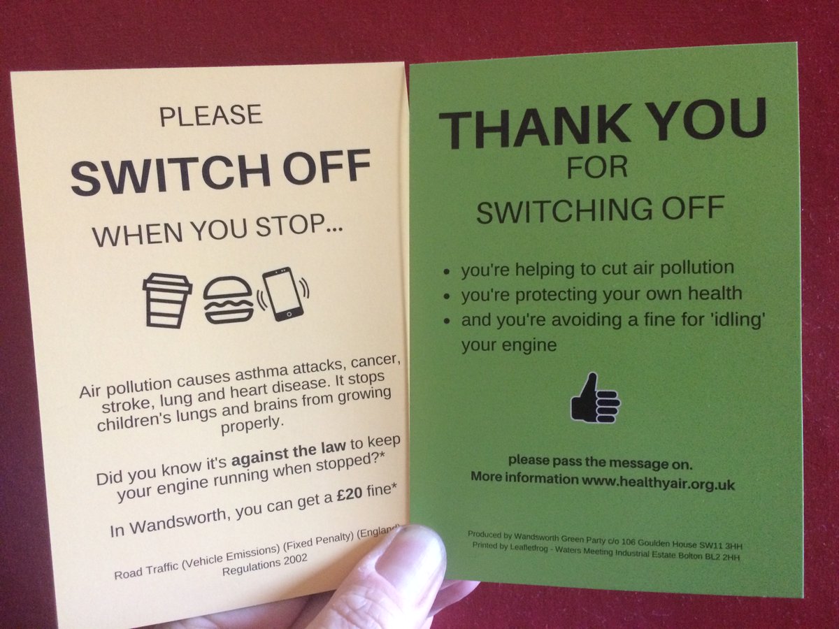 Switching your engine off ASAP should be part of everyones routine. Sitting there with your engine on is just wrong. @greenwandsworth we hand these out to people idleing, it saves any unpleasantness. @LittleNinjaUK #sayno2idling @HealthyTooting @s_tooting