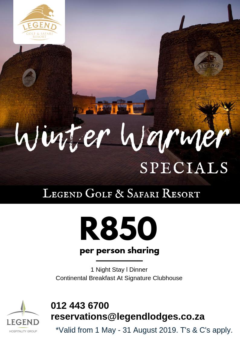 In need of a winter warmer spoil.

Book our Winter special you will not regret it!

Only R850.00 per person sharing per night B&amp;B!
