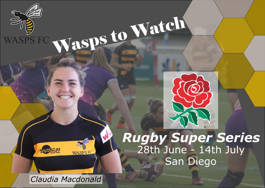 SUPER SERIES | Congratulations to our electric scrum half <a href="/cf_macdonald/">Claudia macdonald</a>. She has been selected in the <a href="/EnglandRugby/">England Rugby</a> squad for the four game Super Series in San Diego, starting at the end of the month! 🌹

📺 You can watch the series live on <a href="/SkySportsRugby/">Sky Sports Rugby Union</a> 

#WaspsFamily 🐝