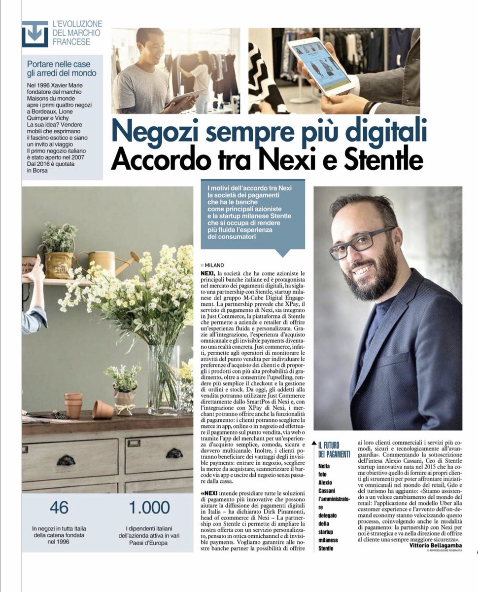 EosComunica's tweet photo. #RassegnaStampa/ Su @qn_giorno la partnership tra @nexipayments e @stentle_com (start up del gruppo @MCUBE_digital): per #aziende e #retailer una #customerexperience sempre più fluida e personalizzata. https://t.co/aO1HXxoSUL