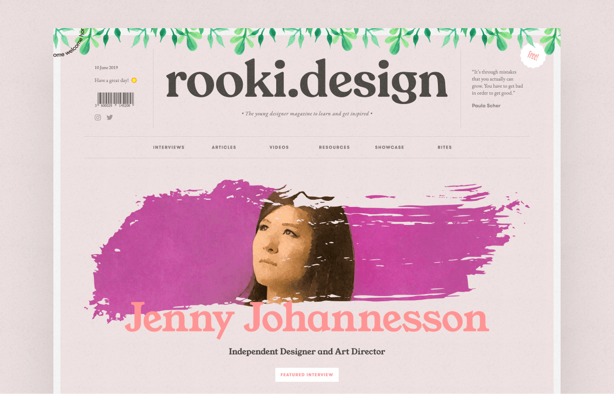 ☀️ BIG ANNOUNCEMENT ☀️
rooki.design is finally live!!!

rooki.design is the young designer magazine to learn and get inspired.
Dedicated to design students, it includes:
- 🎙️ Interviews
- 📩 Free resources
- 👩‍🎓 Students showcase

A retweet would mean a lot!