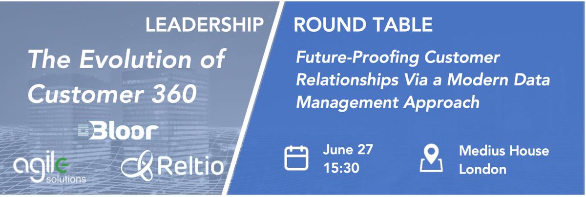 katetickner's tweet image. Join @Reltio, @AgileIM  and @InfoPhil of @BloorResearch for a round table discussion about the Evolution of Customer 360 and how #moderndatamanagement can help your business keep up!
reltio.com/events/the-evo…