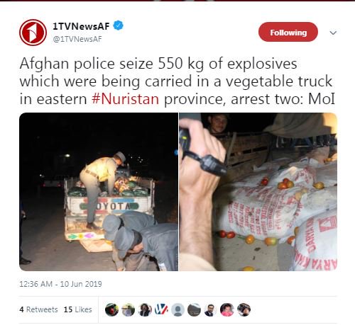 gowharbegom's tweet photo. Who r #taliban the enemies of #Afghans #Afghanistan #Islam & #Humanity bcz they always kill #Afghans #Musliam #Civilians defame #Islam bomb #Afghans. Now their 550 kg of explosive materials were arrested while carrying. #talibanLoss #talibanSatan #TalibanEvil #talibanFailed https://t.co/q9QKx088yj