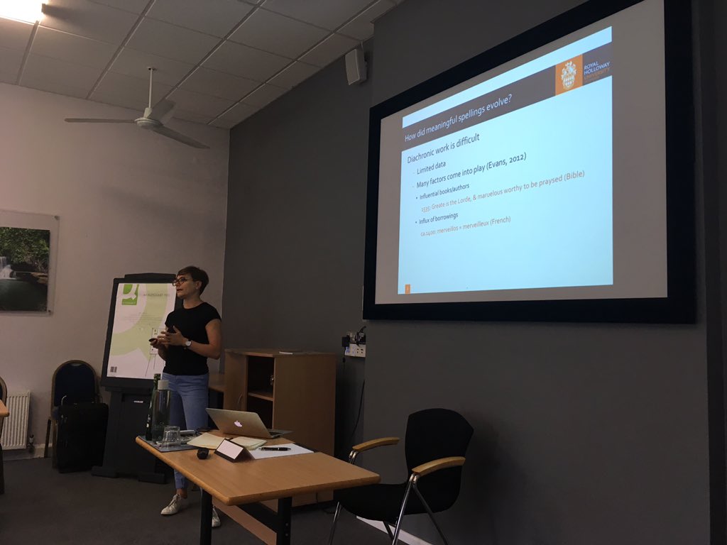 frill_reading's tweet photo. Spelling evolution: kind of like natural selection. Excellent talk from @AUlicheva on work with @Kathy_Rastle and others https://t.co/GE6z4Yl5A8