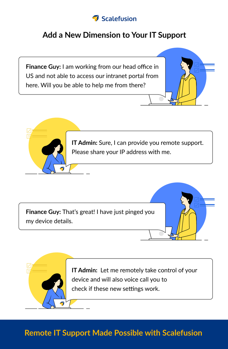 scalefusion's tweet image. #Troubleshoot #deviceissues faster, reducing equipment downtime &amp;amp; travel costs  with #Scalefusion. We make #IT work for you. Empowering your #ITteam with virtual support using #remote cast and #control feature with voice calling functionality: bit.ly/2Wcd3Q8
 
#MDM