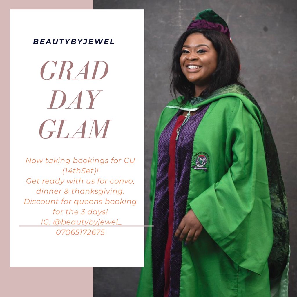 chioma_jewel's tweet photo. Convocation is upon usπ€ΈπΌββοΈπ€ΈπΌββοΈletβs get you looking like a million bucks on your grad day!! ππ. Kindly retweetππΌπand mention any CU student that needs to see this! π #july1919 #the14thsetcu https://t.co/cFLE3nUdi1