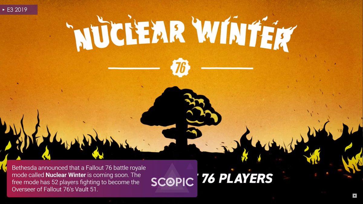 Scopicgames's tweet photo. Do we need an other Battle Royale? Check for yourself at https://t.co/dN59gP0zBy
#games #news #fallout76 #nuclearwinter #battleroyale #trailer #E3 #E32019 https://t.co/Wr3dFMl40l