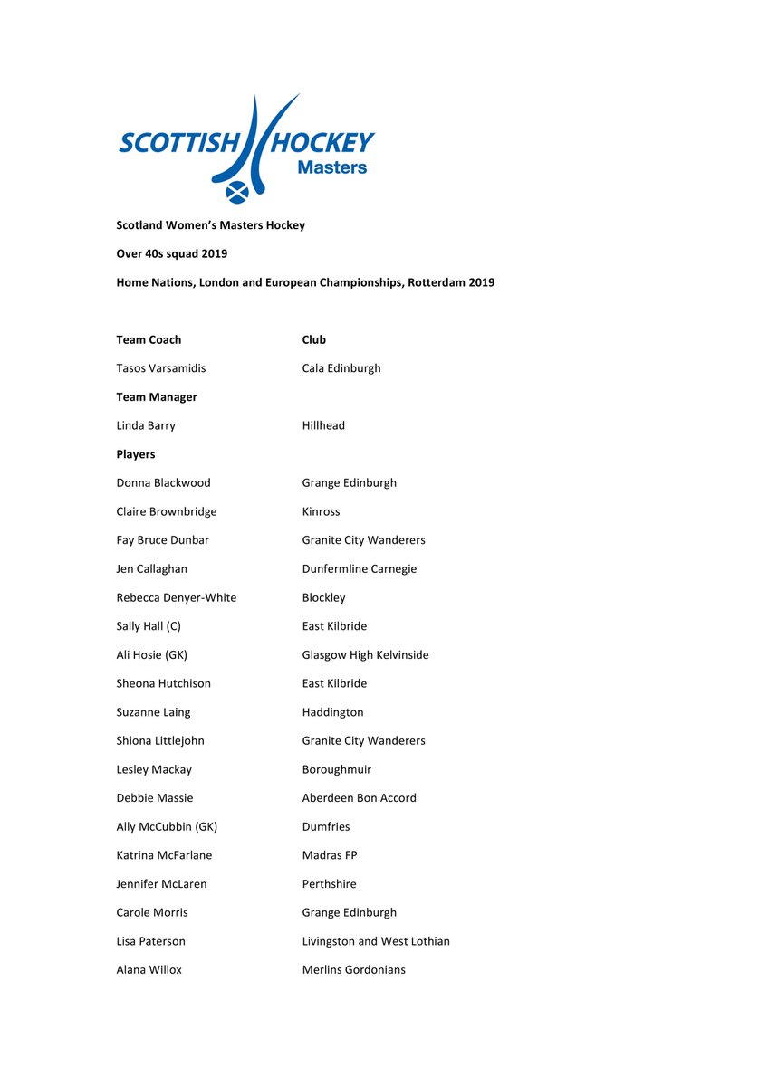 ScotlandMaster1's tweet photo. 40s Squad announced for Home Nations and Euros. Great to see so many clubs represented - give your player a retweet 😃

#ItsNever2L8 #MondayMotivation #SouthgateHereWeCome

@dumfrieshockeyc @MCFPWomenHockey @PerthshireHC @Livihockey @GordoniansHC @ScottishHockey @SouthgateHC https://t.co/v8Ho5bdZTW