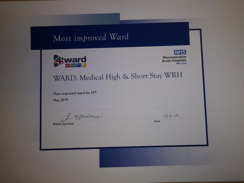 #PatientExperience #worktogethercelebratetogether
Well done everyone on MSSU @WorcsAcuteNHS for being the most improved ward for Friends and family feedback. Hard work and dedication shining through 🙋‍♀️