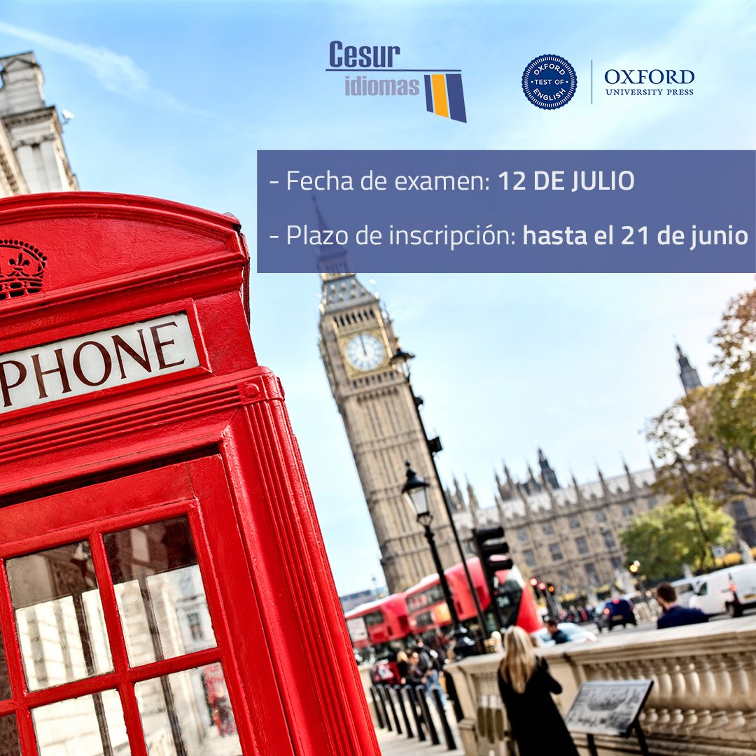 cesuridiomas's tweet photo. ¿Necesitas acreditar tu nivel de #inglés? ¡Es tu momento! Con #Oxford Test of English certifica tu nivel sea cual sea desde el A2 hasta el B2.
🗓 VIERNES 12 DE JULIO 💻 Inscríbete ANTES DEL 21 DE JUNIO
Más info en ℹ️https://t.co/VpcnsGn2gD o escríbenos a 📨cesur@cesuridiomas.com https://t.co/aLBEFW9vqn