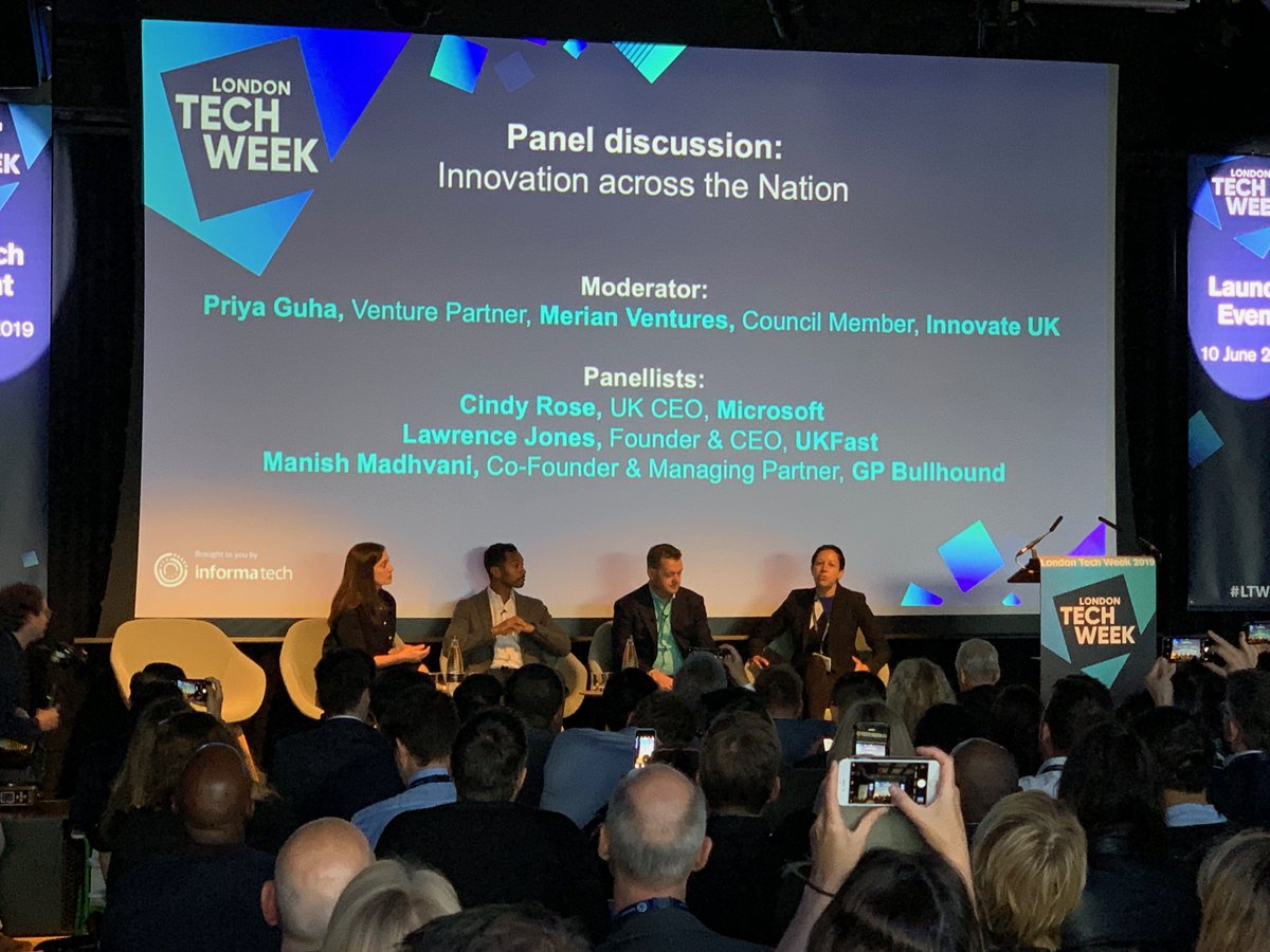 CindyRose's tweet image. Was my pleasure to participate in #LTW2019 panel re timely topic of “innovation across the nation.”  Thanks to fantastic moderator @UKPriyaGuha &amp;amp; my fellow panelists @manishmadhvani &amp;amp; @Lawrence_Jones. Special thanks to @JdR_Tech for leading us today. #MicrosoftUK