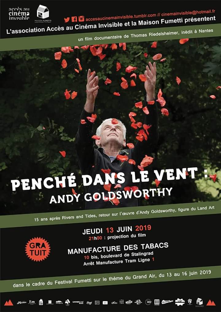 AccCinInvisible's tweet photo. Cette semaine, Accès au cinéma invisible clôt sa saison sur une note printanière au Festival Fumetti avec la projection de Penché dans le vent, documentaire sur le pape du landart : Andy Goldsworthy !
On vous attend jeudi à 21h à la manufacture des tabacs.
Bisous. https://t.co/3Fu9VBigLy