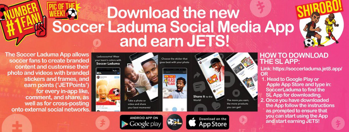 Time to download the Soccer Laduma Social Media App and start earning JETS!