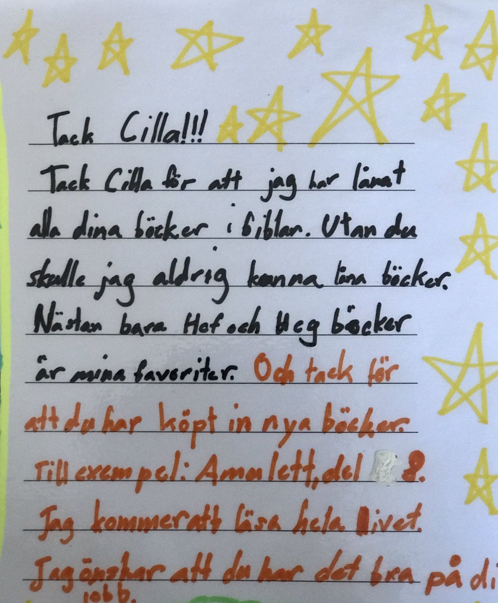 Korlingsord's tweet photo. Vad betyder ett skolbibliotek? Jo, ett centrum för lärande och nyfikenhet. Vi tackar bästa @cilladalen #årskurstre #körlingundervisar #hjulstagrundskola https://t.co/FIdm3QBE2v