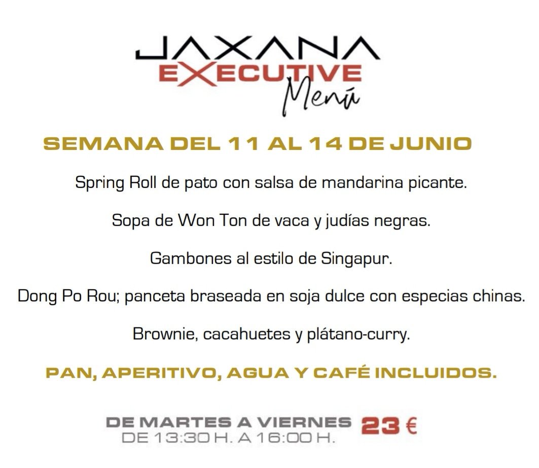 JaXaNaRestauran's tweet photo. ¿Preparados para el #eXecutiveMenu de la semana? 🥢
- Spring Roll de pato con salsa de mandarina picante.
- Sopa de Won Ton de vaca y judías negras.
- Gambones al estilo de Singapur.
- Dong Po Rou
- Brownie, cacahuetes y plátano-curry.
(Pan, aperitivo, agua y café incluidos) https://t.co/7q6foo3D5H