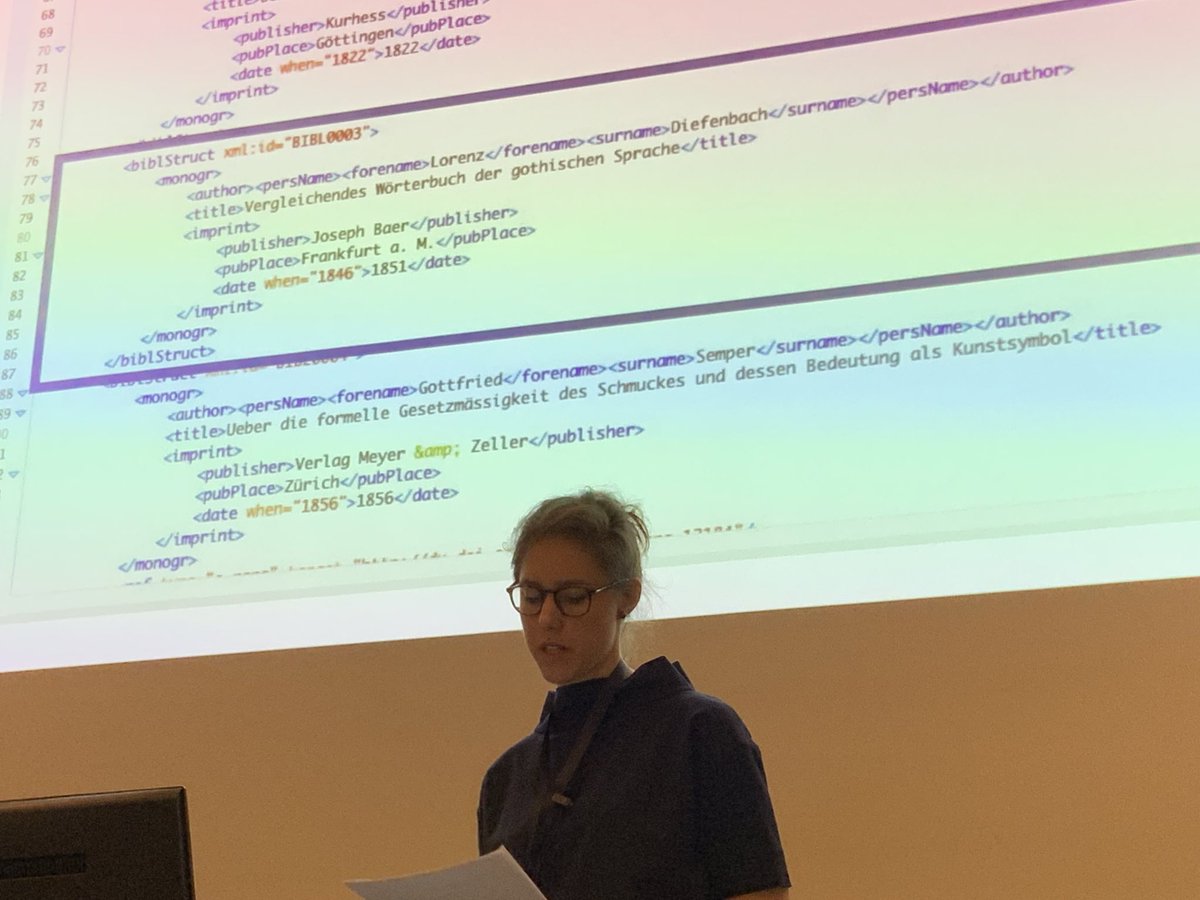 @ElenaChestnova and Carmen aus der Au on the use of TEI and graph data for the digital #semperedition during the #quidproquo session at #vkks2019