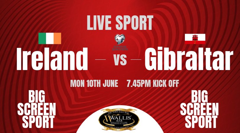 WallisBar's tweet photo. Big screen sport tonight! Ireland vs Gibraltar! Kick off at 7.45pm https://t.co/FkbPean85o