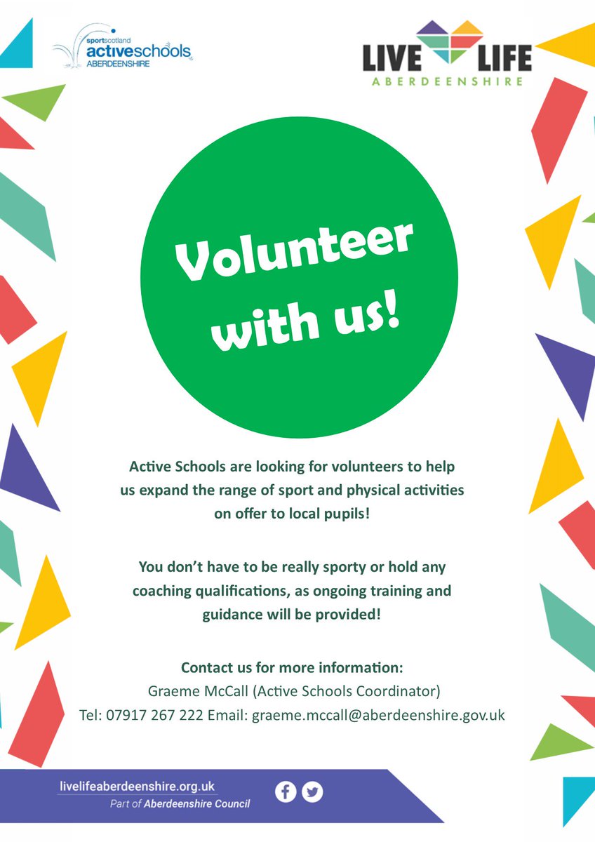 @ASAberdeenshire are offering new S3 - S6 pupils the chance to gain some volunteering and sports coaching experience this Summer! 
If you would like to help out, please collect an info pack from the PE office ASAP! 🏑🏸⚽️🏉🏓⛳️
@PortyAcad @PortyHE #GetInvolved #activeschoolsporty