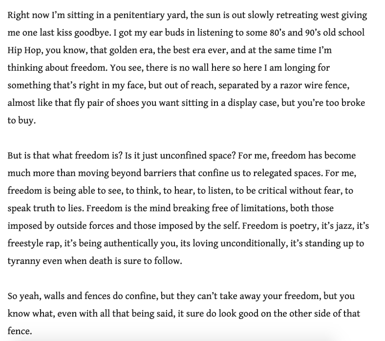 right2redempt's tweet photo. Check out R2R member's, Terrell Carter, newest writings on his page on our website: https://t.co/geKaTVORjj
#redemption #r2r #decarcerate #decarceratePA #right2redemption #enddeathbyincarceration #MassIncarceration #AbolishDBI #EndCashBail #CADBI #AbolishtheDeathPenalty https://t.co/F8pXU6VfE5