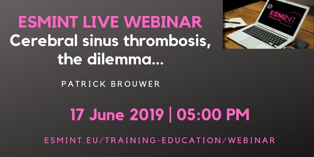 Get an overview of the incidence, pathology &amp; treatment regimens of cerebral sinus thrombosis based on guidelines &amp; recent meta-analyses. Register for the #ESMINT #webinar "Cerebral sinus thrombosis, the dilemma...": 17.06. @ 05 PM with Patrick Brouwer &gt;&gt; buff.ly/2R0ExXX