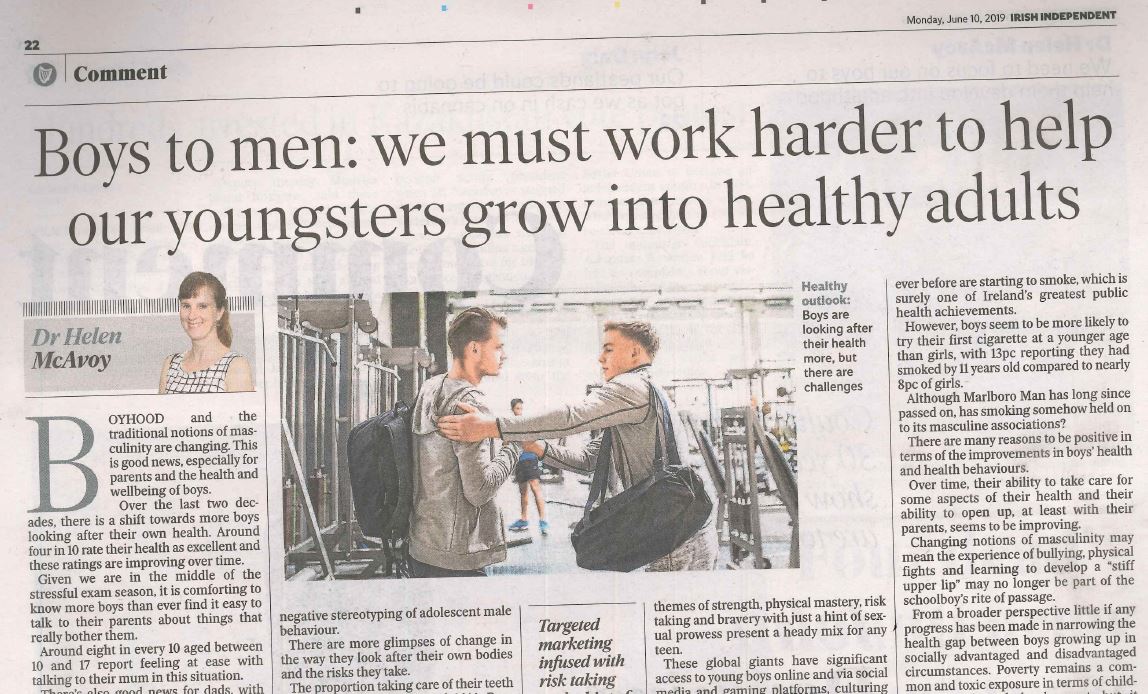 publichealthie's tweet image. Lunchtime read? Check out this article by IPH's @HelenMcAvoy2 in today's Irish Independent @Independent_ie on boyhood and the health and wellbeing of boys. Read the full article here -independent.ie/opinion/commen… #MensHealthWeek