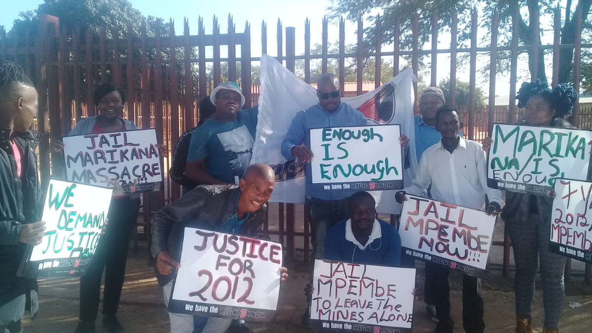 We demand:

Justice for the mine workers who were massacred in 2012
Mpembe must be jailed with everyone that was involved
Mpembe must leave SAPS alone, he is no longer an employee of the SAPS
North-West SAPS must respect the right to protest