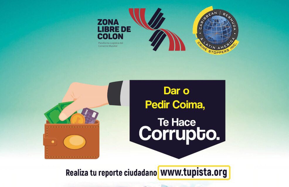 Si conoces de casos donde ofrecen o piden Coimas repórtalo de forma anónima en 👉🏻 tupista.org  no seas parte de la corrupción. #CrimeStoppersPanamá #ZonaLibredeColón